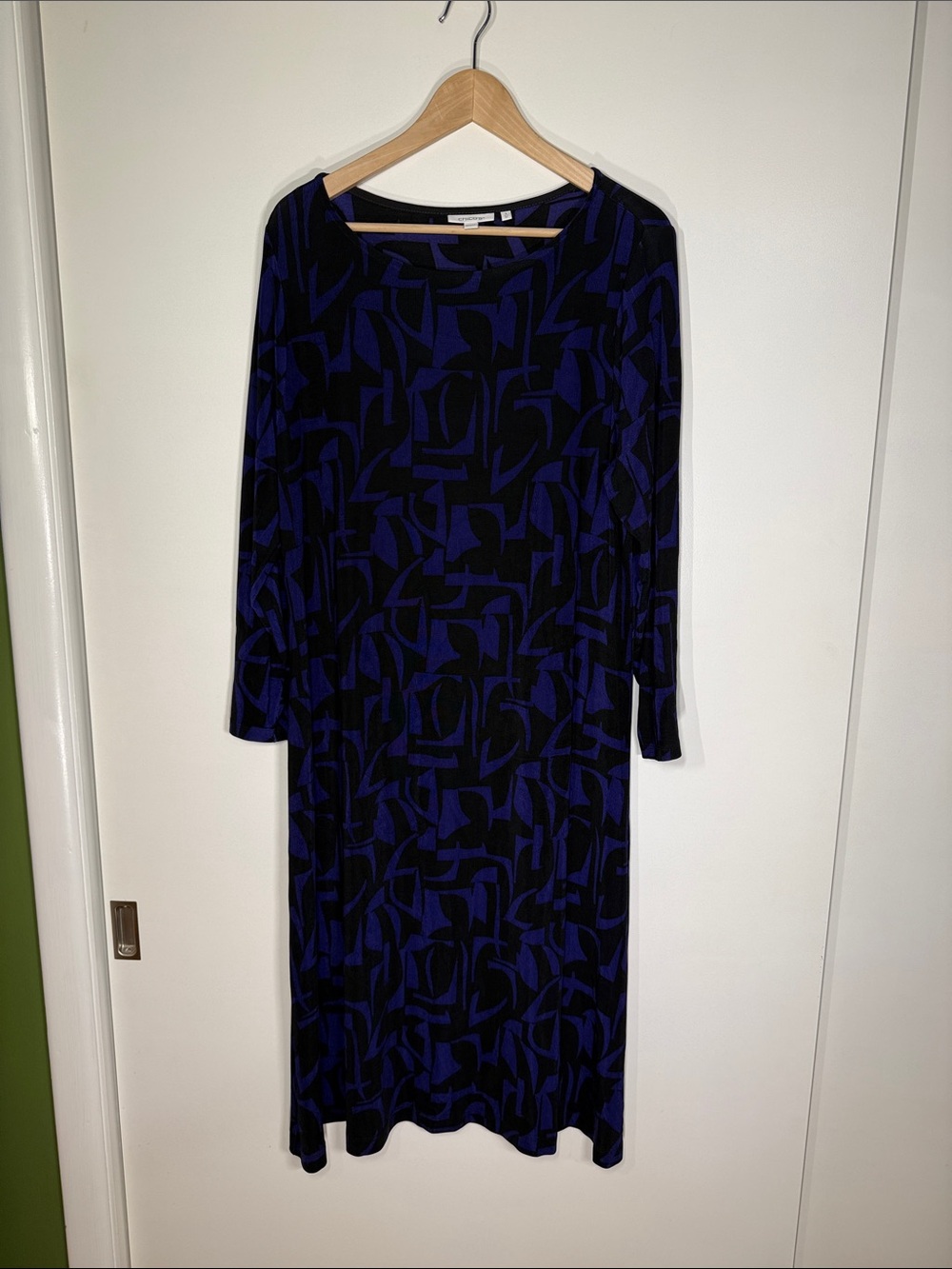 Travelers Chico's Blue and Black Geometric Midi Dress Size XL or 3